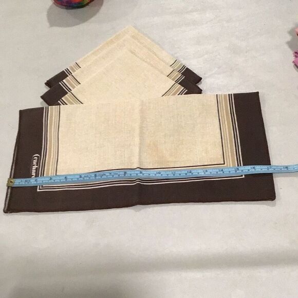 Cacharel Dinner Napkins, 4, tan with brown edging - Picture 2 of 2